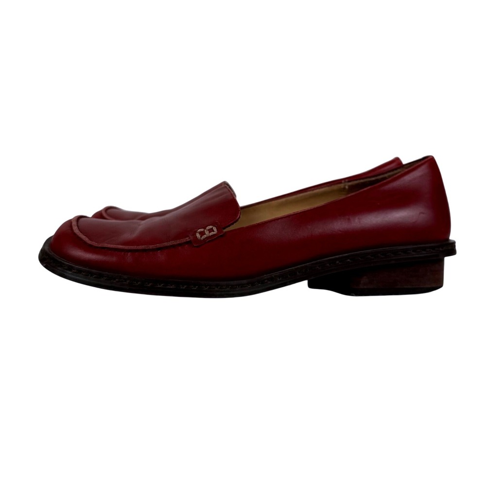 Anne Klein Red Burgundy Leather Loafers Block‎ Heel Comfort Dress Shoes 6.5M